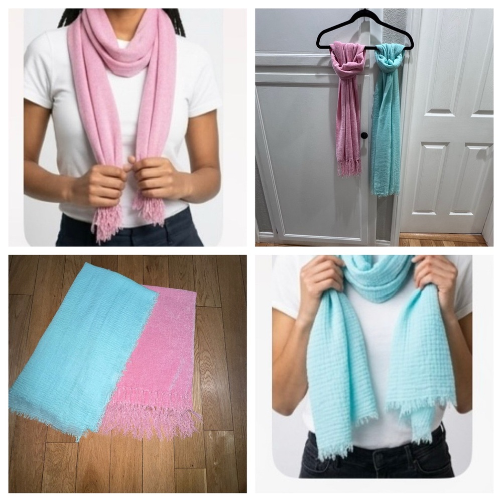 2 women’s scarves Soft Lightweight Pink & Aqua Scarf Duo